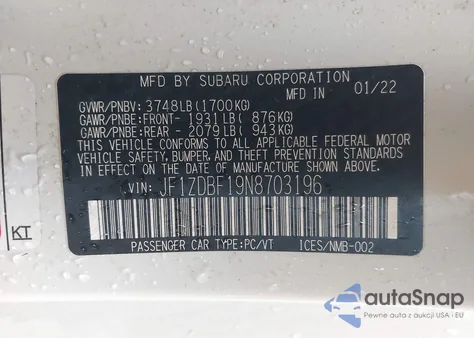 2022 Subaru Brz Limited z USA, uszkodzony, nr VIN JF1ZDBF19N8703196